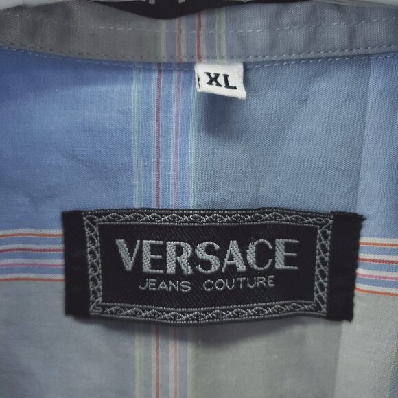 *RARE* Gianni Versace K2000 Plaid Shirt Mens XL Blue Grey - Picture 4 of 13